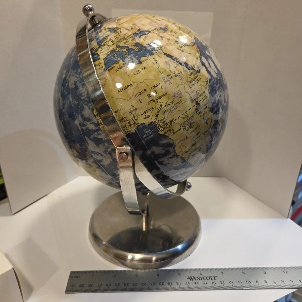 World Globe w Nickel Stand,‎ Geographical Decorative Educational Prop